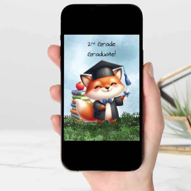 Second Grade Graduation Boy Fox Congratulations Card (Front Digital)