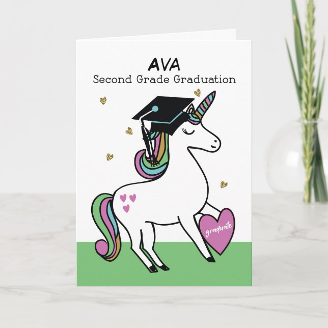 Second Grade Graduation Congratulations Unicorn Card (Front)