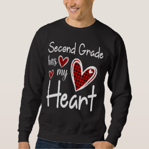 Second Grade Has My Heart Buffalo Print Teacher Va Sweatshirt
