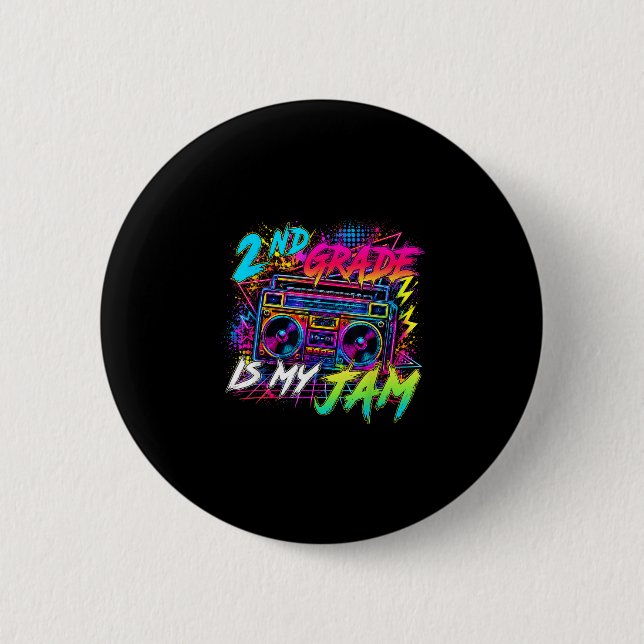 Second grade is jam retro back to school teacher button (Front)
