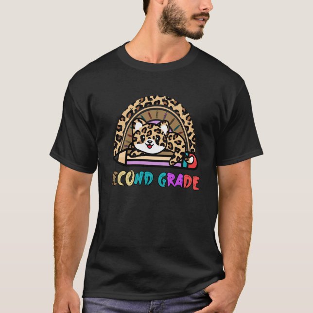Second Grade Leopard Rainbow Girls Boys Teacher 2n T-Shirt (Front)