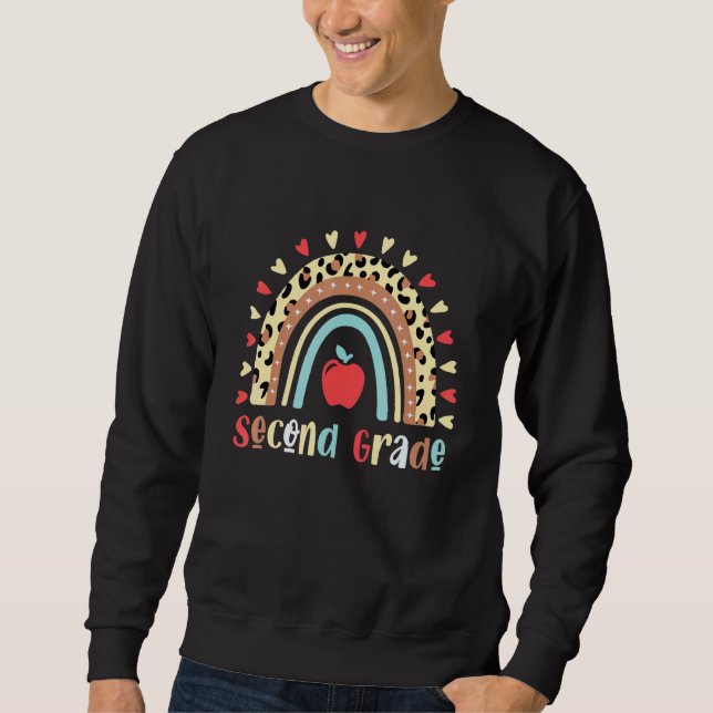 Second Grade Leopard Rainbow Teacher Team 2nd Grad Sweatshirt (Front)