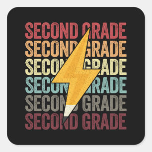 Second Grade Lightning Bolt Pencil 2th Grade Square Sticker