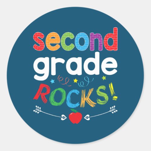 Second Grade Rocks 2nd Grader Teacher Back To Classic Round Sticker