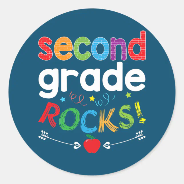 Second Grade Rocks Graphics Second Grade Rocks 2nd Grader Teacher Back To Classic Round Sticker ...
