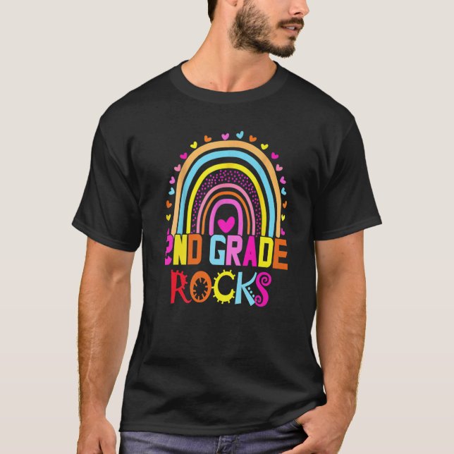 Second Grade Rocks First Day Team 2nd Grade Rainbo T-Shirt (Front)