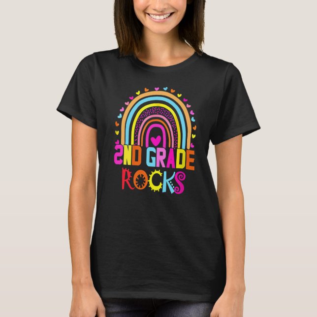 Second Grade Rocks First Day Team 2nd Grade Rainbo T-Shirt (Front)