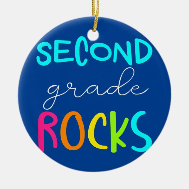 Second Grade Rocks Team 2nd Grade Teacher  Ceramic Ornament (Front)
