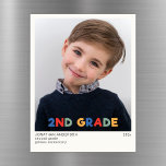 Second Grade School Year Photo Keepsake Magnet<br><div class="desc">Capture the charm of early childhood with this Second Grade keepsake photo magnet card, featuring a playful multi-color header that evokes the joy of early school days. With a clean, minimalist design, the card highlight your child’s adorable photo and milestone details, creating a keepsake that’s both elegant and heartwarming. ◆︎◆︎◆︎...</div>