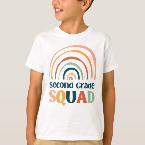 Second Grade Squad colorful retro boho rainbow  T_Shirt
