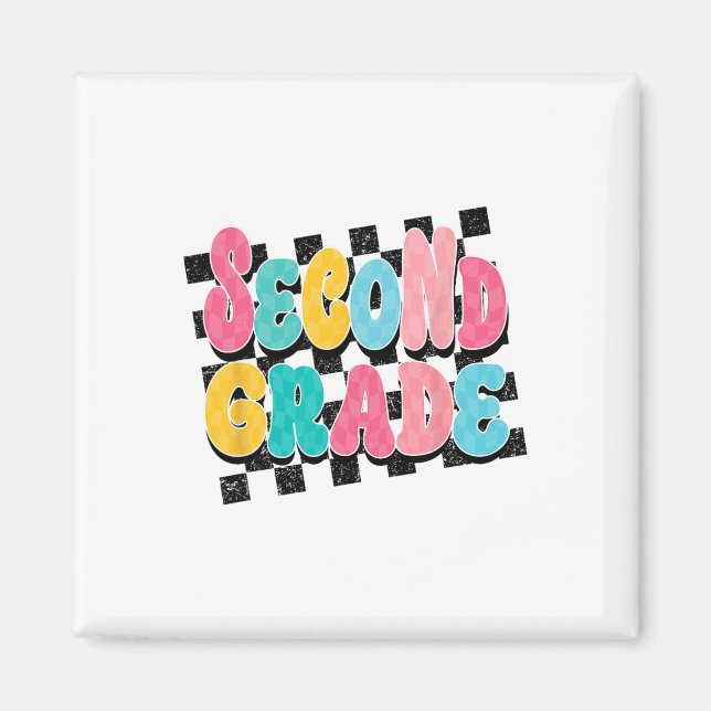 Second Grade Teacher Back To School Checkered Prin Magnet (Front)