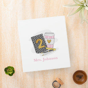 Second Grade Teacher Black Preppy Notebook Coffee 3 Ring Binder