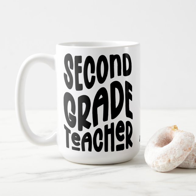 Second Grade Teacher Black Typography Design Coffee Mug (With Donut)