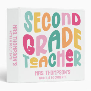 Second Grade Teacher Colorful Text 3 Ring Binder
