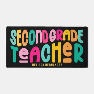 Second Grade Teacher Colorful Text Design  Desk Mat