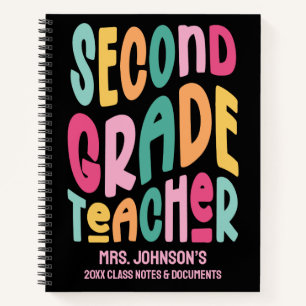 Second Grade Teacher Colorful Typography Notebook