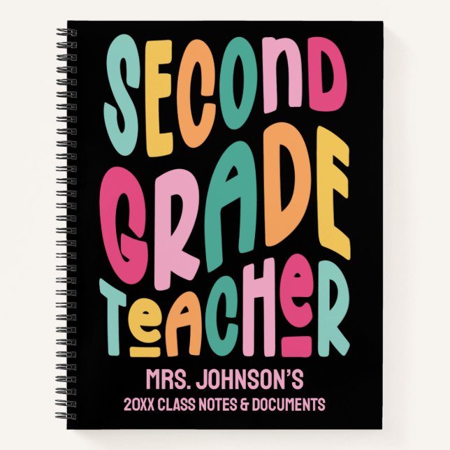 Second Grade Teacher Colorful Typography Notebook (Front)