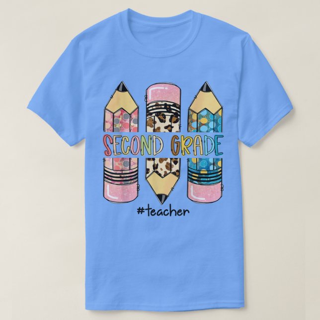 Second Grade Teacher Leopard Pencil 2nd Grade Teac T-Shirt (Design Front)