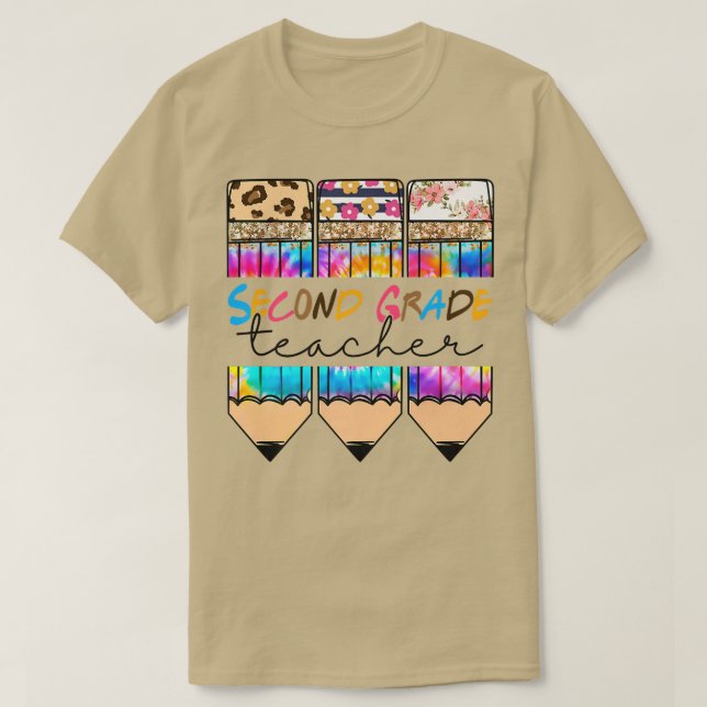 Second Grade Teacher Leopard Tie Dye Pencil Back T T-Shirt (Design Front)