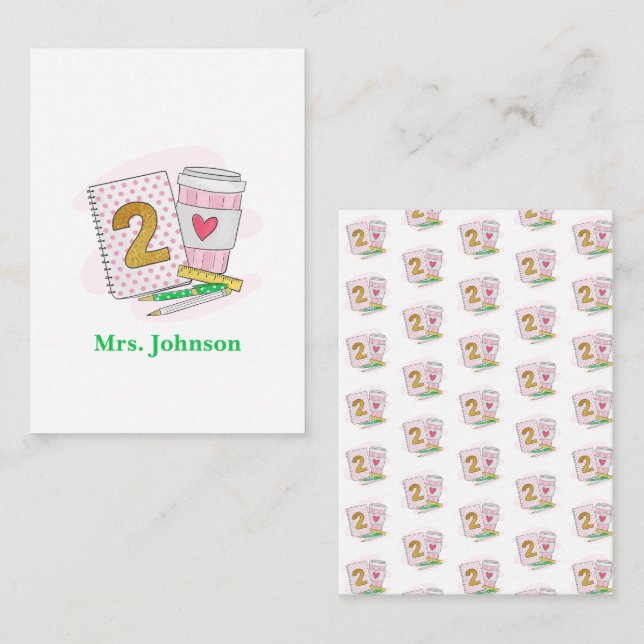 Second Grade Teacher Pink Notebook Coffee Note Card (Front/Back)