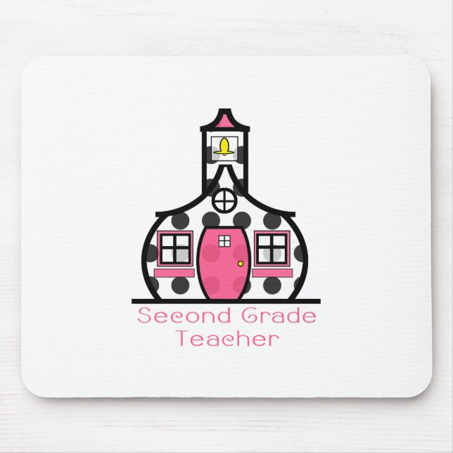 Second Grade Teacher Polka Dot Schoolhouse Mouse Pad (Front)