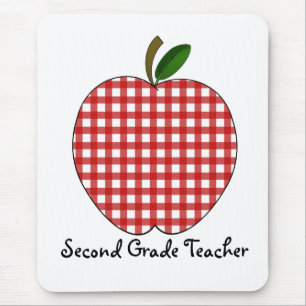 Second Grade Teacher Red Gingham Apple Mouse Pad