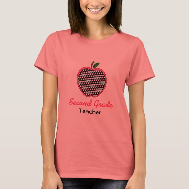 Second Grade Teacher Shirt - Houndstooth Apple (Front)
