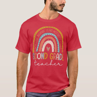 Second Grade Teacher Teach Love Inspire Boho Rainb T-Shirt