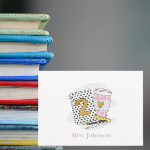Second Grade Teacher White Preppy Notebook Coffee Note Card