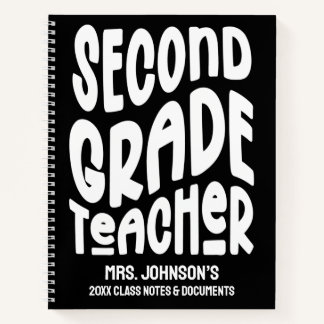 Second Grade Teacher White Typography Notebook