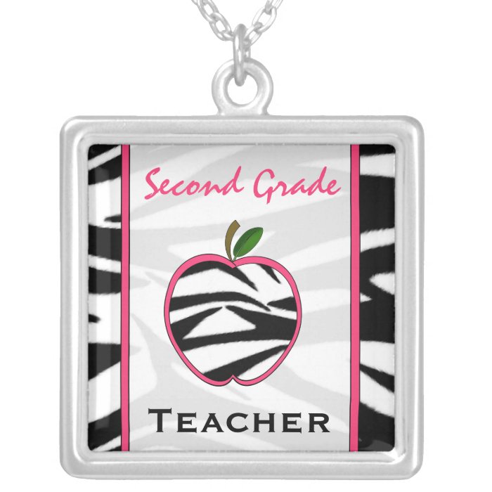 Second Grade Teacher Zebra Print Apple Necklace