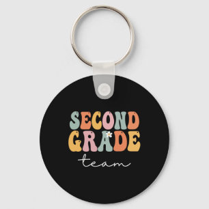 Second Grade Team Retro Groovy Vintage First Day O Keychain