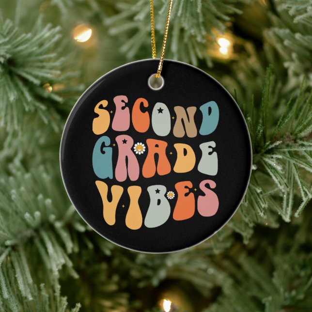 Second Grade Vibes Back To School Groovy School  Ceramic Ornament (Tree)