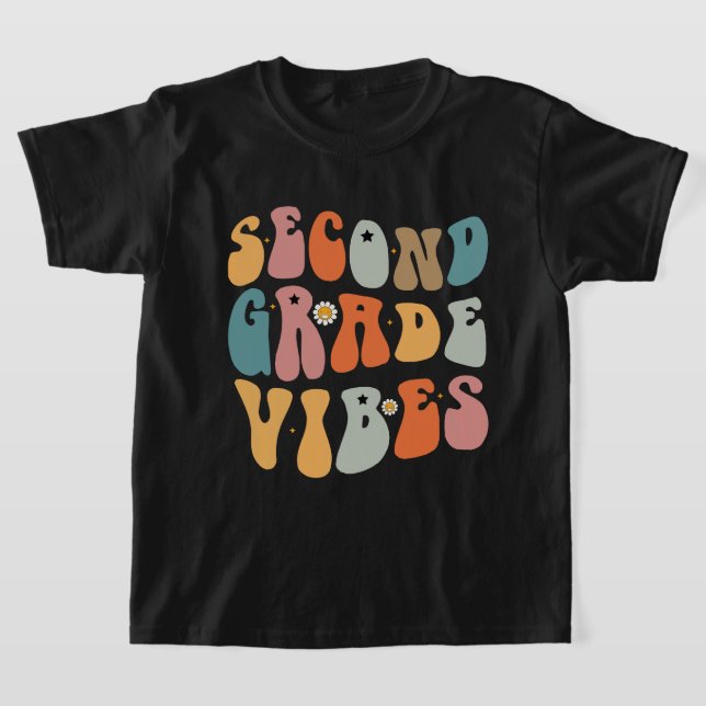 Second Grade Vibes Back To School Groovy School  T-Shirt (Laydown)