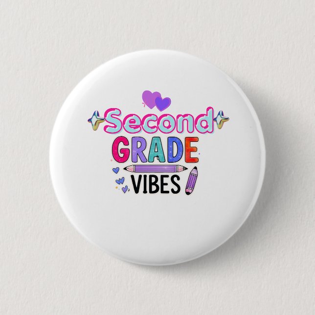Second Grade Vibes Cute Back to School Button (Front)