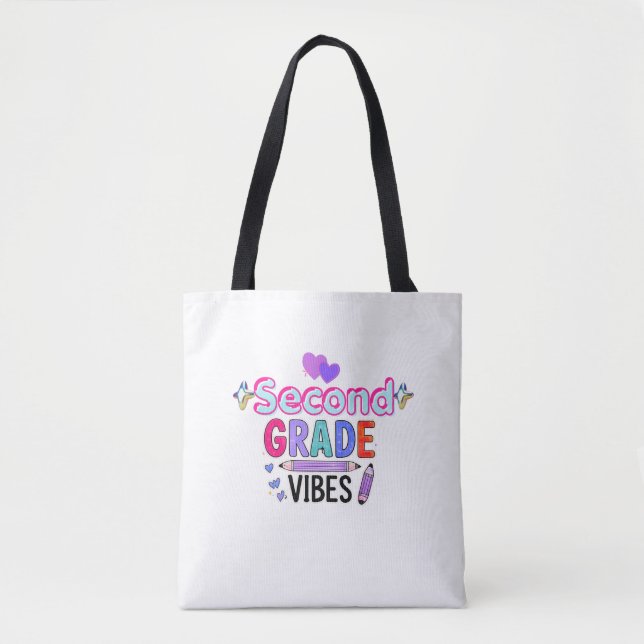 Second Grade Vibes Cute Back to School Tote Bag (Front)