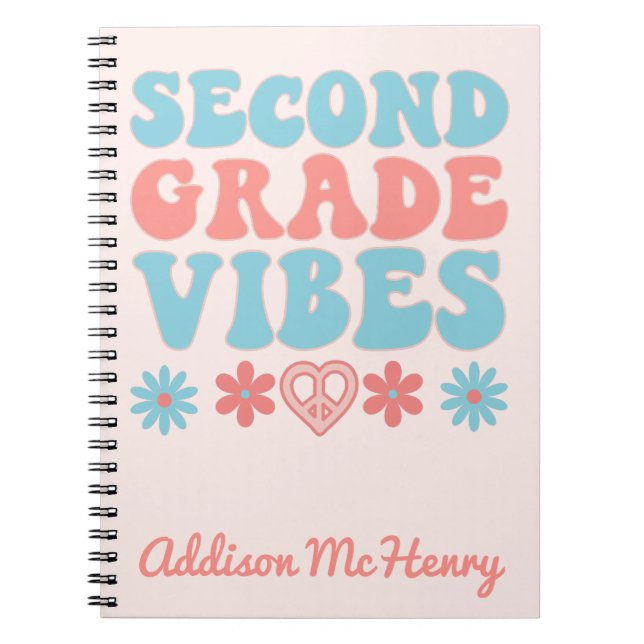 Second Grade Vibes - Retro Back To School Notebook (Front)