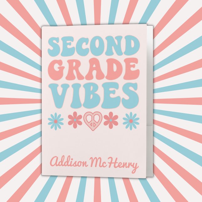 Second Grade Vibes - Retro Back To School Pocket Folder (The perfect back to school folder for second grade teachers and students.)