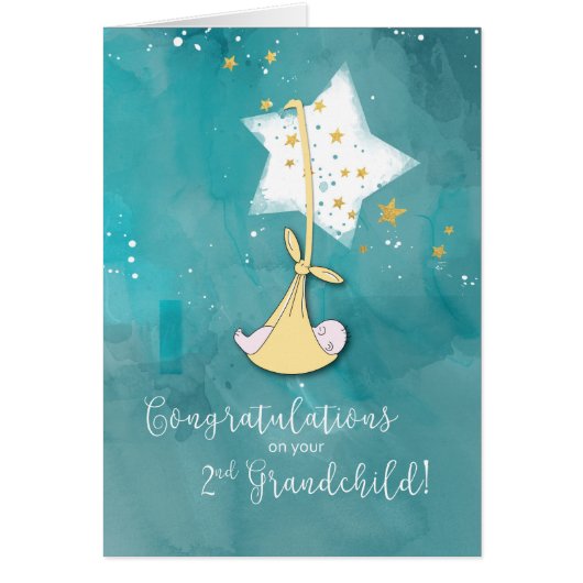 Second Grandchild Congratulations, Baby in Stars (Front)