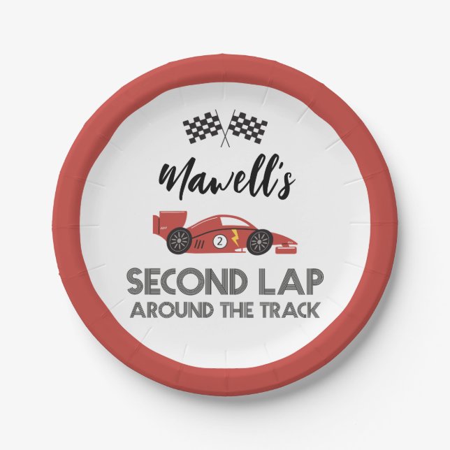 Second Lap Around the Track Race Car Birthday Paper Plates (Front)