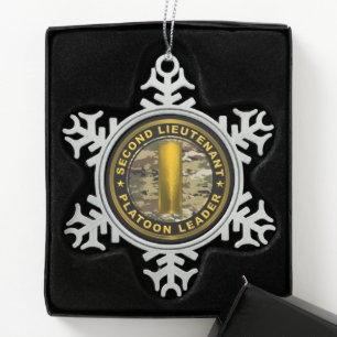 Second Lieutenant 2LT Platoon Leader Snowflake Pewter Christmas Ornament