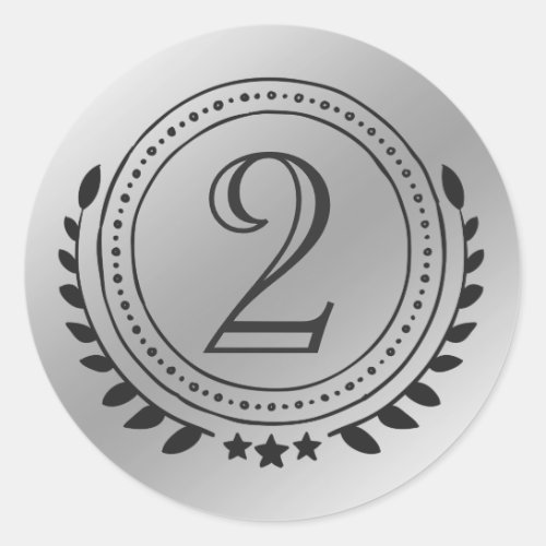 Second Place Honor Silver Medal On Silver Gradient Classic Round Sticker