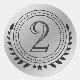Second Place Honor Silver Medal On Silver Gradient Classic Round Sticker
