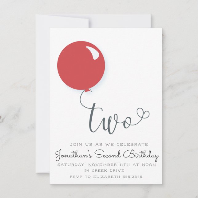 Second Red Balloon Birthday Invitation (Front)