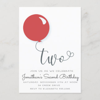 Second Red Balloon Birthday Invitation