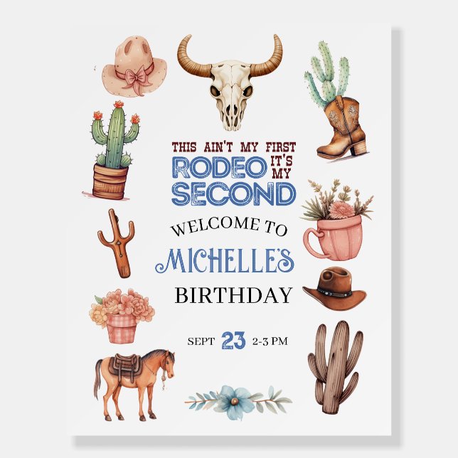 Second Rodeo 2nd Western Birthday Welcome sign (Front)