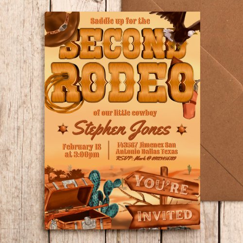 Second Rodeo _ Cowboy Boy 2nd Birthday Invitation