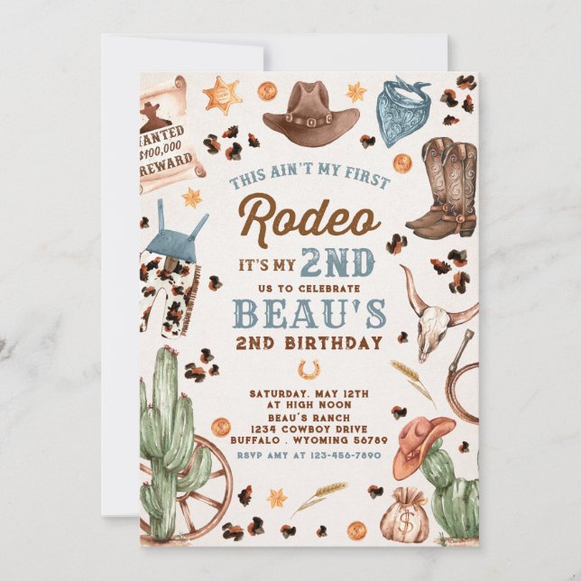 Second Rodeo Cowboy Wild West Birthday Party Invitation (Front)