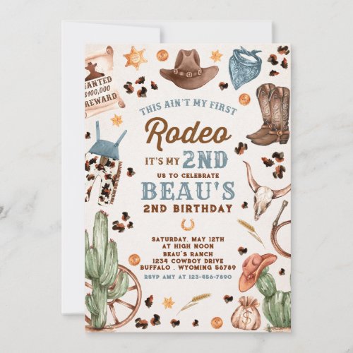 Second Rodeo Cowboy Wild West Birthday Party Invitation
