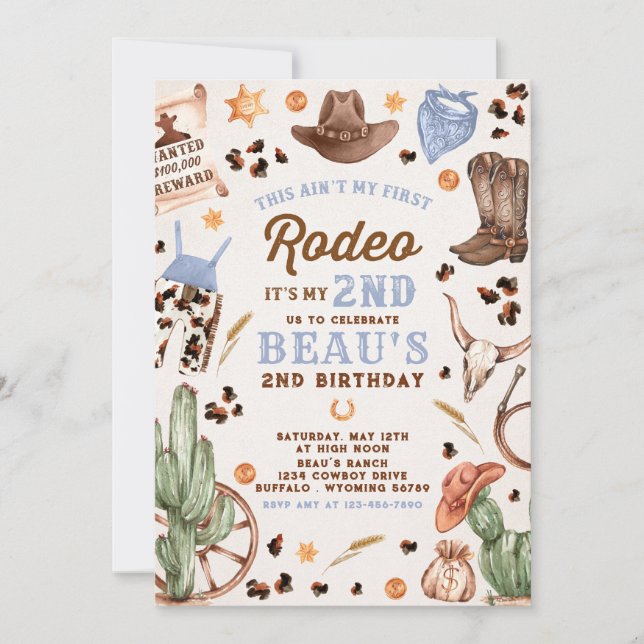 Second Rodeo Cowboy Wild West Birthday Party Invitation (Front)